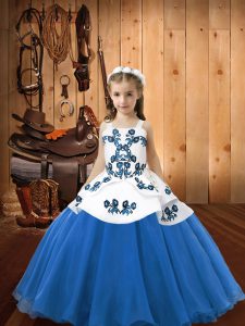 Amazing Blue Sleeveless Organza Lace Up Little Girls Pageant Dress Wholesale for Sweet 16 and Quinceanera