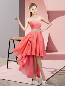 Elegant Watermelon Red Sleeveless Beading High Low Court Dresses for Sweet 16