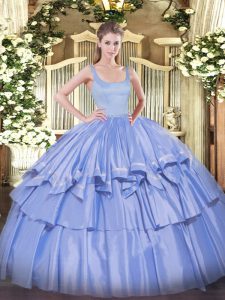 Perfect Sleeveless Floor Length Beading and Ruffled Layers Zipper Quinceanera Gowns with Blue