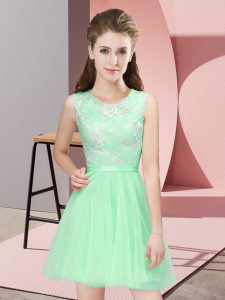 Decent Apple Green Tulle Side Zipper Scoop Sleeveless Mini Length Quinceanera Dama Dress Lace