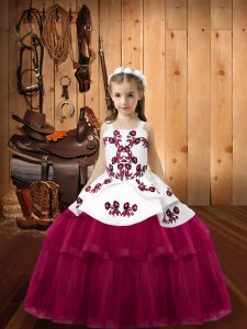 Luxurious Embroidery Little Girl Pageant Dress Fuchsia Lace Up Sleeveless Floor Length