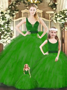 Extravagant Floor Length Ball Gowns Sleeveless Green 15th Birthday Dress Zipper