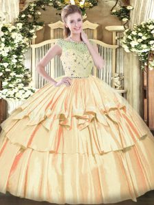  Orange Ball Gowns Beading and Ruffled Layers 15th Birthday Dress Zipper Tulle Sleeveless Floor Length