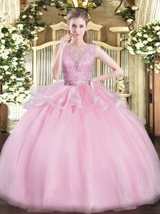Dazzling Sleeveless Backless Floor Length Lace 15th Birthday Dress