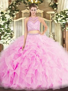 Wonderful Lilac Sleeveless Floor Length Beading and Ruffles Backless Quinceanera Gowns