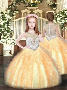 Great Scoop Sleeveless Organza Pageant Gowns For Girls Beading and Ruffles Zipper