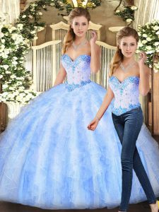  Organza Sweetheart Sleeveless Lace Up Beading and Ruffles Quinceanera Dress in Lavender