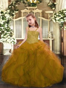  Ball Gowns Party Dresses Olive Green Straps Tulle Sleeveless Floor Length Lace Up