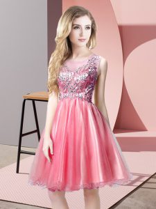  A-line Homecoming Dress Watermelon Red Scoop Tulle Sleeveless Knee Length Zipper