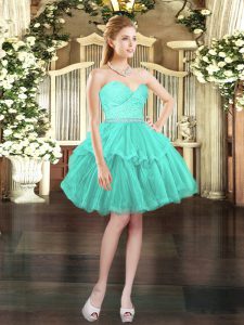  Aqua Blue Sleeveless Tulle Lace Up Homecoming Dress for Prom and Party and Wedding Party