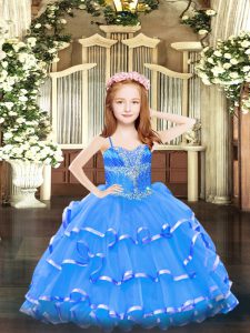  Organza Sleeveless Floor Length Child Pageant Dress and Beading and Ruffled Layers