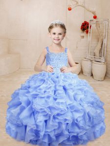 Simple Straps Sleeveless Lace Up Kids Formal Wear Lavender Organza