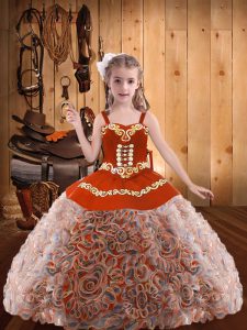 Affordable Sleeveless Floor Length Embroidery and Ruffles Lace Up Little Girl Pageant Gowns with Multi-color