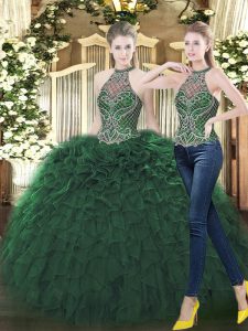  Floor Length Two Pieces Sleeveless Dark Green 15 Quinceanera Dress Lace Up