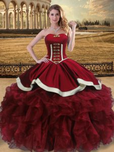 Spectacular Wine Red Lace Up 15th Birthday Dress Beading and Ruffles Sleeveless Floor Length
