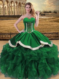 Sexy Green Sleeveless Beading and Ruffles Floor Length 15th Birthday Dress