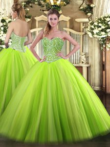Custom Fit Tulle Lace Up Sweetheart Sleeveless Floor Length Quinceanera Gowns Beading