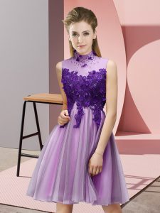 New Style Lilac Tulle Lace Up High-neck Sleeveless Knee Length Court Dresses for Sweet 16 Appliques