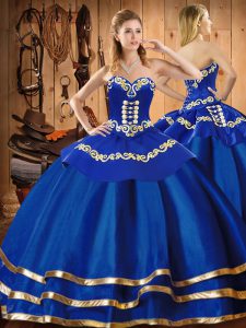Enchanting Sleeveless Organza Floor Length Lace Up Sweet 16 Quinceanera Dress in Blue with Embroidery