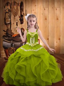  Straps Sleeveless Organza Child Pageant Dress Embroidery and Ruffles Lace Up