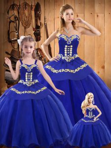Modern Blue Sleeveless Tulle Lace Up Quinceanera Gown for Military Ball and Sweet 16 and Quinceanera