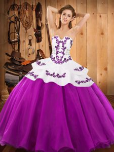 Customized Strapless Sleeveless Satin and Organza Quinceanera Dress Embroidery Lace Up