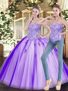 Super Beading Sweet 16 Quinceanera Dress Lavender Lace Up Sleeveless Floor Length