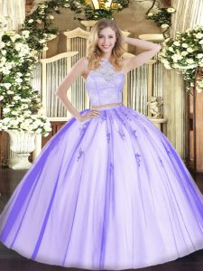 Attractive Lavender Zipper 15 Quinceanera Dress Lace and Appliques Sleeveless Floor Length