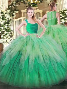Fashionable Multi-color Straps Neckline Ruffles Quinceanera Gowns Sleeveless Zipper