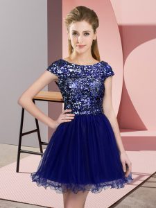 Enchanting Mini Length Zipper Quinceanera Court Dresses Blue for Prom and Party and Wedding Party with Sequins