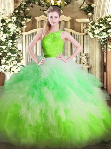  Floor Length Multi-color Quinceanera Dresses Organza Sleeveless Ruffles