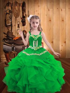  Sleeveless Lace Up Floor Length Embroidery and Ruffles Little Girls Pageant Dress Wholesale