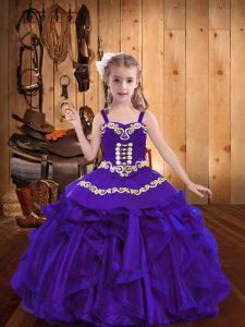 Beautiful Straps Sleeveless Lace Up Little Girls Pageant Dress Wholesale Purple Organza