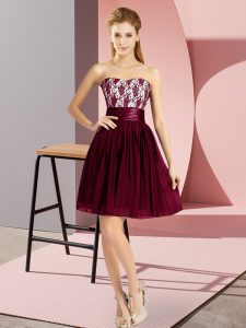 Most Popular Lace Dress for Prom Burgundy Zipper Sleeveless Mini Length