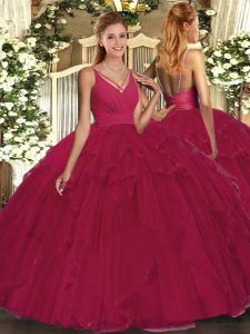 Exquisite Floor Length Ball Gowns Sleeveless Wine Red 15 Quinceanera Dress Backless