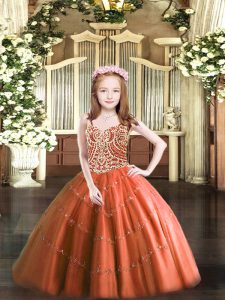  Tulle Straps Sleeveless Lace Up Beading Party Dress Wholesale in Rust Red