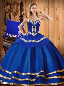 Beautiful Sweetheart Sleeveless Satin and Tulle Vestidos de Quinceanera Embroidery Lace Up