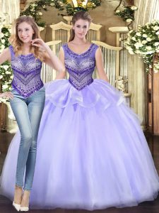 Fabulous Sleeveless Beading and Ruffles Lace Up Quinceanera Dress