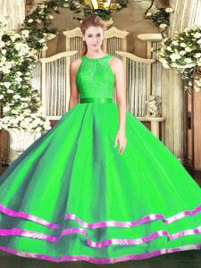 Affordable Floor Length Zipper 15th Birthday Dress Green for Military Ball and Sweet 16 with Lace