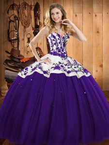 Traditional Embroidery Sweet 16 Dresses Purple Lace Up Sleeveless Floor Length