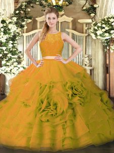 Artistic Tulle Sleeveless Floor Length Quinceanera Gowns and Ruffles