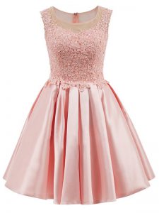 Charming A-line Vestidos de Damas Baby Pink Scoop Satin Sleeveless Mini Length Zipper