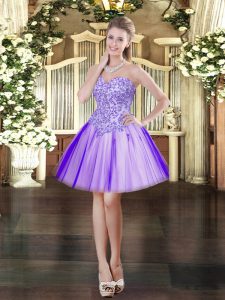  Sleeveless Mini Length Appliques Lace Up Prom Dresses with Lavender