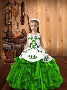  Green Ball Gowns Straps Sleeveless Organza Floor Length Lace Up Beading and Ruffles Womens Party Dresses