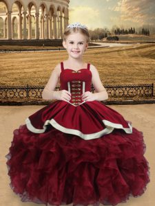  Organza Sleeveless Floor Length Little Girl Pageant Gowns and Beading and Ruffles