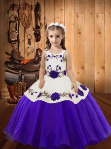  Purple Lace Up Little Girl Pageant Dress Embroidery Sleeveless Floor Length