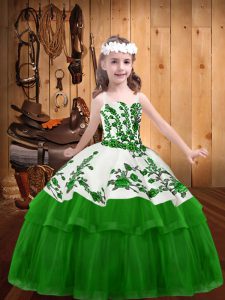  Green Sleeveless Embroidery Floor Length Pageant Gowns For Girls