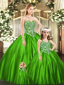 Custom Design Green Sleeveless Floor Length Beading Lace Up Quinceanera Dresses