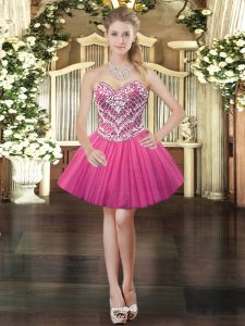  Hot Pink Prom Dress Prom and Party with Beading Sweetheart Sleeveless Lace Up