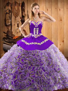 Adorable Multi-color Sweetheart Lace Up Embroidery 15 Quinceanera Dress Sweep Train Sleeveless